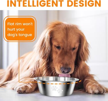 PETTOM Миски для собак з нержавіючої сталі, 2 шт. (3120 мл), миска для корму для собак великих, середніх та маленьких порід, миска для води з неслизьким силіконовим дном, розмір M - 21 см, срібний колір
