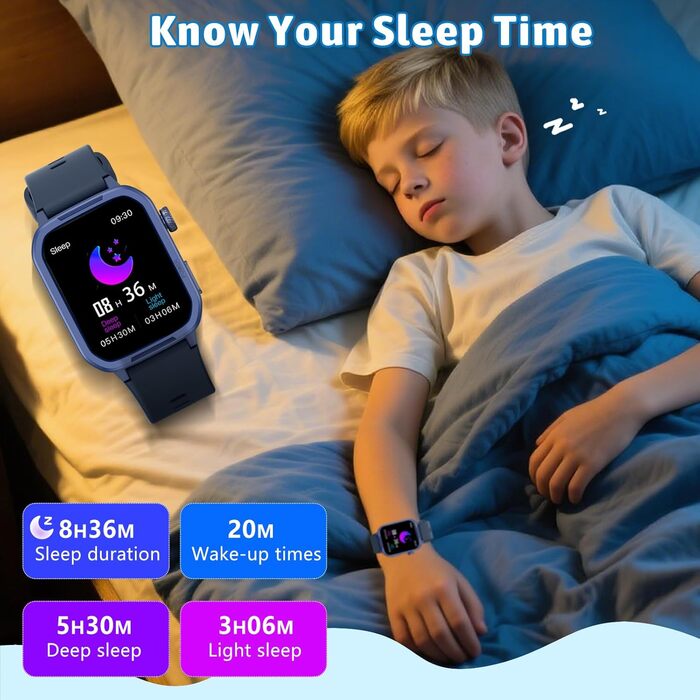 Дитячий розумний годинник-фітнес-трекер з пульсометром, лічильником кроків, монітором сну та водонепроникністю IP68. Подарунок для дітей 6-16 років (Блакитний)