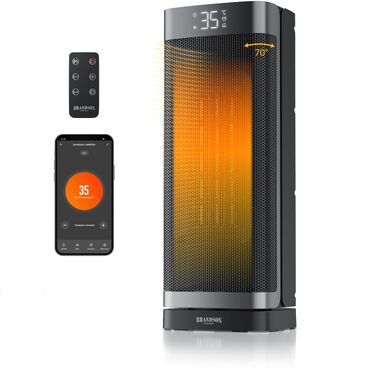 Керамічний обігрівач Brandson з дистанційним керуванням та Wi-Fi, 2000 Вт, ECO-режим, функція обертання, захист від перегріву та перекидання, для ванної, спальні та дитячої кімнати