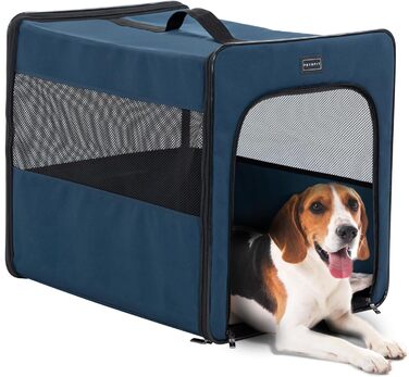 Транспортна переноска для собак Petsfit, складна, з м'якою підстилкою, синього кольору, розмір M (61x46x53.5 см)