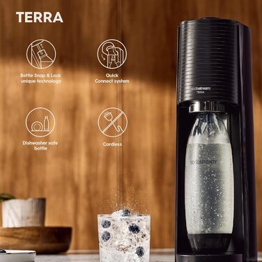 SodaStream TERRA: Газова вода вдома - Стандартний набір з CO2 балончиком та пляшкою 1л, чорний
