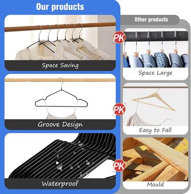 25 шт. Плечики для одягу Rainberg: міцні, гумовані, для шафи та вішалок, чорні