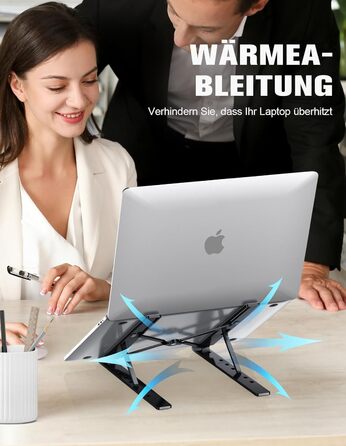 Підставка для ноутбука Babacom, алюмінієва, 5-рівнів, регульована висота, вентильована, сумісна з MacBook Pro Air та іншими ноутбуками 10-15.6” та планшетами (чорна)