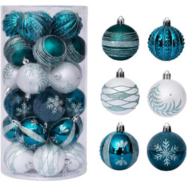 30 шт. Новорічні кулі, прикраси на ялинку, синій та білий, 6 см. Ручна робота, з гачком. Новорічні прикраси для ялинки та різдвяний декор.