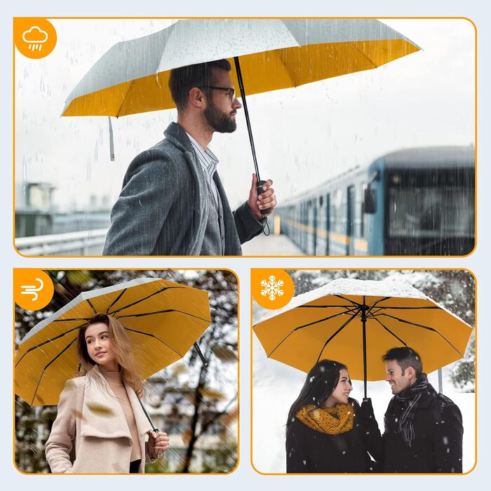 Чоловічий парасолька TechRise: великий, стійкий до вітру, автоматичний, компактний (жовтий & срібний)