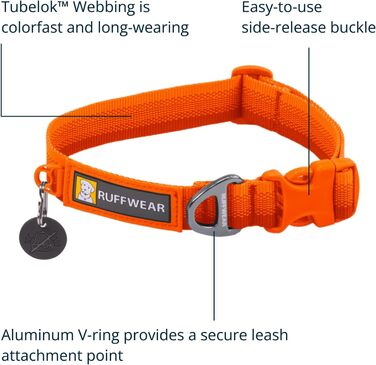 Нашийник для собак Ruffwear Front Range з V-подібним кільцем, регульований, зручний, м'який, для повідка, 11'-14' (Blaze Orange, 14'-20')