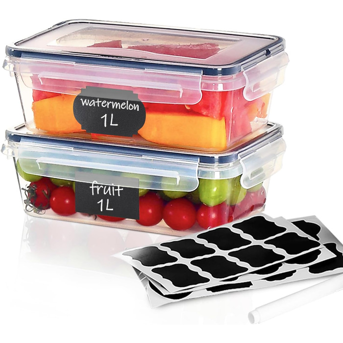 12 контейнерів для зберігання їжі з кришкою, контейнери для заморожування, meal prep бокси, 6 x 1л/0.52л, BPA-free, герметичні, для мікрохвильової печі, придатні для миття в посудомийній машині, для зберігання та транспортування їжі, фруктів, овочів