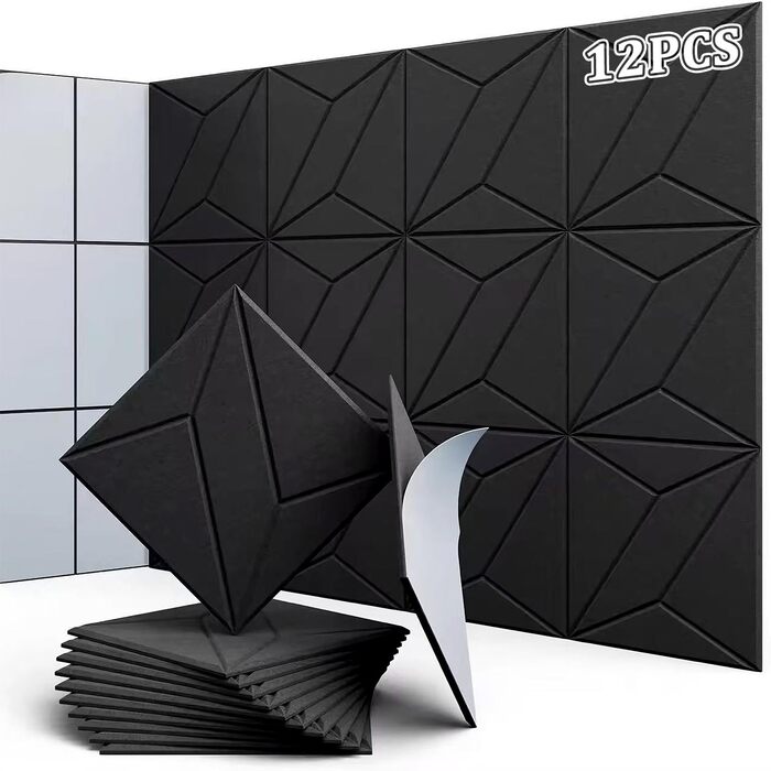 Самоклеючі акустичні панелі для звукоізоляції 30x30x0.9 см, 12 шт — шумопоглинаючі плити з лінійним дизайном для студії, кінотеатру та ігрової кімнати