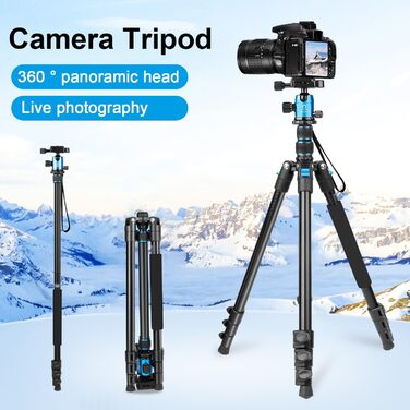 Штатив для камери DSLR та смартфона 195,6 см, алюмінієвий компактний штатив для подорожей з панорамною 360° кулеподібною головкою, 2 QR-платформами та сумкою (синій)