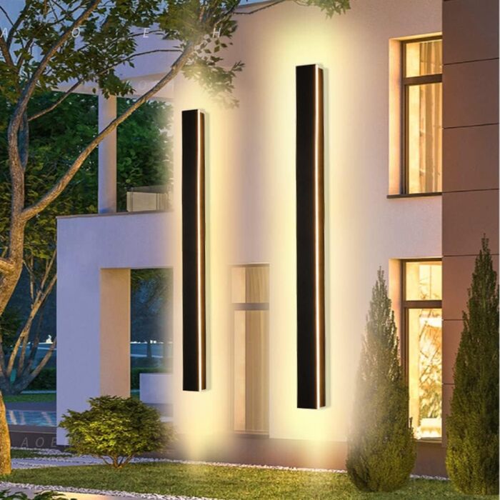 Long Villa Wall Lamp Black Waterproof IP65 Aluminum Acrylic Outdoor LED Wall Lamp for Gardens, Terraces, Bedrooms, Living Rooms, Indoor, 30cm/12w, Warm light (100cm/32w*1)