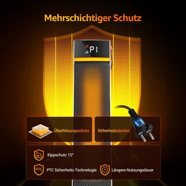 Електричний обігрівач Aigostar 2000W з пультом керування, ECO-режим, PTC кераміка, таймер 24год, тихий, осциляція 75°, 4 режими, захист від перекидання та перегріву, білий