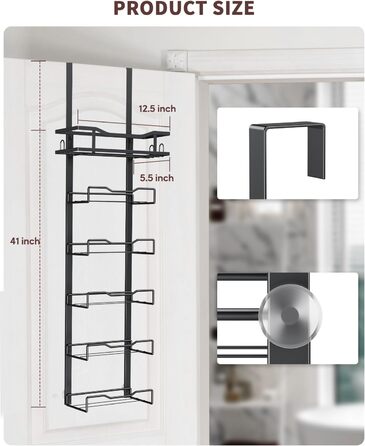 Настінний тримач для рушників у ванну кімнату, без свердління, 6-ступенева наддверна полиця для рушників, багаторівневий органайзер для рушників на двері, чорний, великий