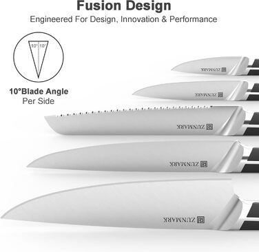 Набір ножів у блоці 13 предметів з нержавіючої сталі з ергономічними ручками, набір кухонних ножів для кухні, дерев'яний блок з шкіряним ремінцем
