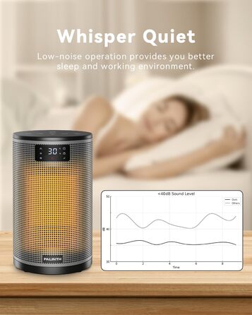 Електричний обігрівач PALINTH 1500W з термостатом, 4 режими, захист від перегріву та перекидання, таймер 8H, для дому, чорний