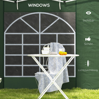 Outsunny 2-Piece Side Panels for Gazebo 3x3/3x6 m, Side Wall with Window and Velcro Closure, Waterproof Side Walls Made of Oxford Fabric, as Wind and Privacy Barrier for Party Tent, Green | Aosom