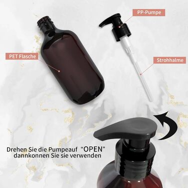 Набір дозаторів для мила з пластику, 4 шт, 500 мл з етикетками, набір флаконів для душу, шампуню (500 мл, коричневий)