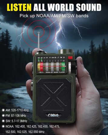Радіо NOAA з живленням від сонця, USB, ручної динамо-машини 4000 mAh AM/FM/SW/WB – для кемпінгу та надзвичайних ситуацій, з ліхтариком та сигналом SOS