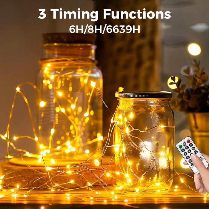 Льокогірлянда BTfarm 20M з 200 LED, тепле біле світло, з пультом, для дому та саду, 8 режимів, вологостійка, з таймером, для декору на Різдво, вечірку, весілля