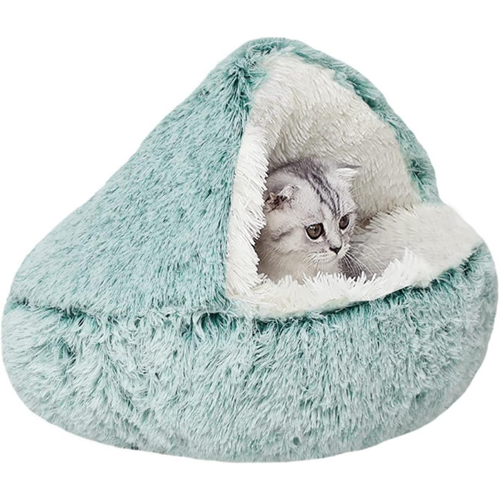 YAGE Soothing Cat Bed, Fluffy Plush Kitten Bed, Washable Anti-Anxiety Puppy Bed, Pet Bed for Small Dogs Soft Warm Donut Cat Sleeping Bag. No.: 015002802-0001 (M-50CM, green)