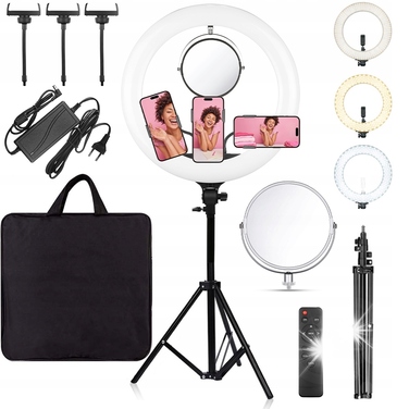 Кільцева LED-лампа для макіяжу, YouTube та TikTok з штативом, дзеркалом та пультом керування
