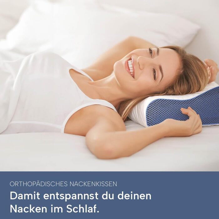 Ортопедична подушка для шиї з ефектом пам'яті (Memory Foam), регульована висота, для підтримки шийного відділу хребта та зняття болю, 60x30 см, середній рівень жорсткості