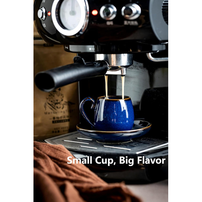 Набір чашок для еспресо LYEOBOH з підставками, 85 мл, 6 шт., кераміка, білий (кобальтовий блакитний)