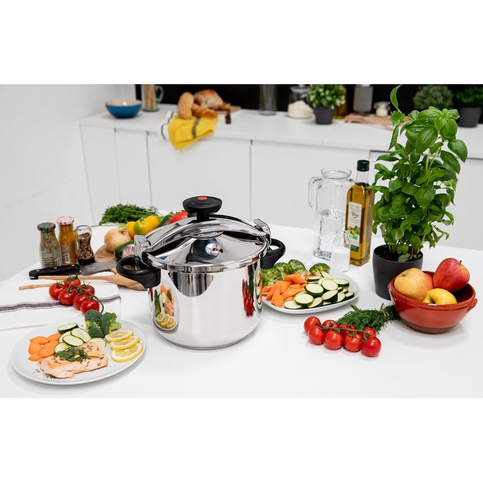 Швидковарка KITCHEN MOVE 8 л, Ø24 см, нержавійка/чорний, для всіх плит, індукція, з кошиком і тримачем