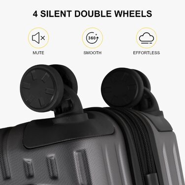 Чемодан-валіза на колесах LEVEL8, жорсткий корпус, ручна поклажа, сірий, 37x25x55.5 см, з TSA замком