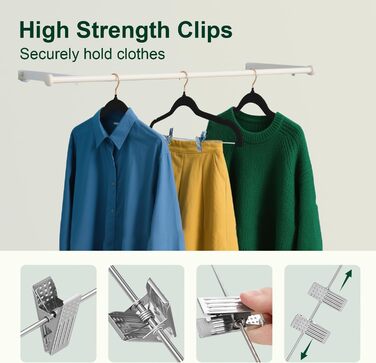 Набір вішалок для штанів Stormix 24 шт., 42 см, з кліпсами, протиковзкі, для штанів, спідниць, суконь, курток, пальто, чорні (гачки рожевого золота)