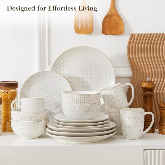 Набір кавових чашок з блюдцем MALACASA, 8 предметів, на 4 персони, керамічний сервіз, об'єм 180 мл, для кави, чаю, десертів, бежевий