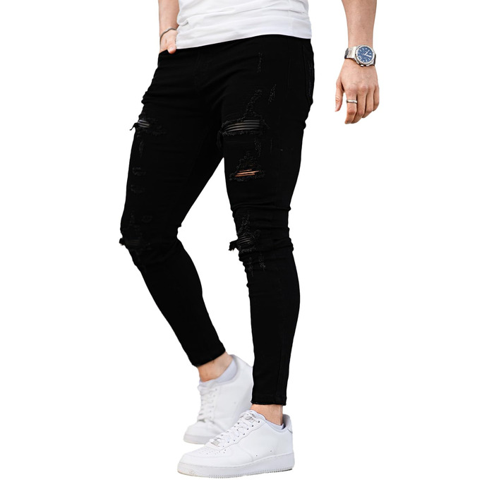 Чоловічі рвані джинси GINGTTO Skinny Stretch Slim Fit (Чорні, 34W/30L)
