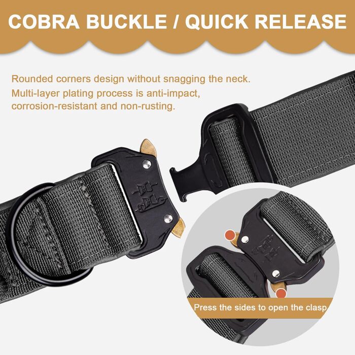 Тактичне нашийник для собак з ручкою, великий, зелений, з нейлону та неопрену, з металевою застібкою, регульований, для великих собак