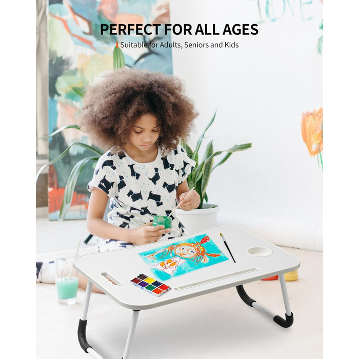 Складаний столик для ноутбука, портативний столик на колінах, приліжковий столик, підставка для ноутбука з тримачем для напоїв та слотом для планшета, рожевий колір