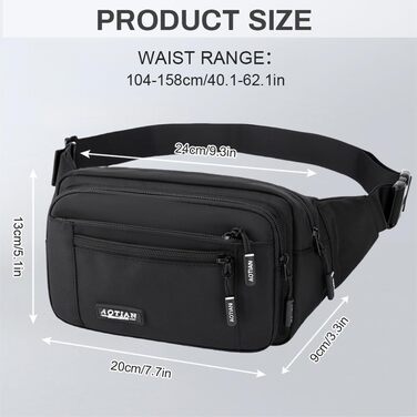 Поясна сумка на пояс для чоловіків та жінок, сумка на пояс з блискавкою, багатофункціональна сумка на стегно, 5 відділень, спортивна сумка на стегно для активного відпочинку, туризму, кемпінгу та велоспорту (#3 Чорний-a)
