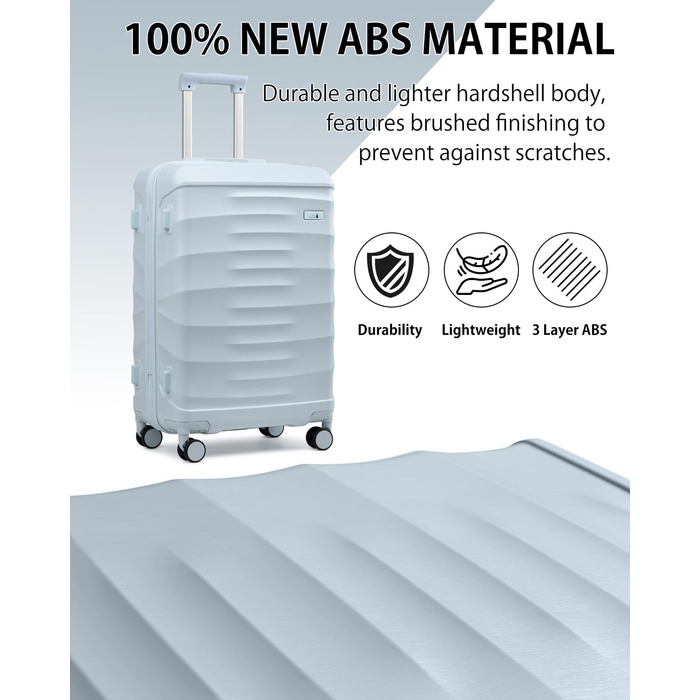 Набір валіз Sea Choice 5 в 1 з ABS-пластику: велика місткість, TSA-замок, ручна поклажа. Включає: валіза-тележка, сумка для подорожей, косметичка. Колір: м'ятно-зелений