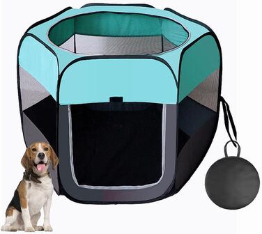 Переносний загін для собак, переносна клітка для тварин, вольєр для котів, клітка для вагітних котів, клітка для кошенят, вольєр для собак, розвод собак, переносна клітка з сумкою (м'ятно-блакитний, розмір M)