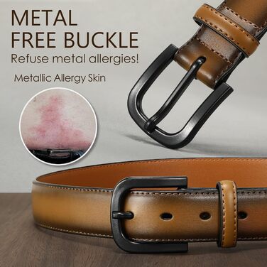 Чоловічий шкіряний ремінь VONMELLI без металу, TSA-сертифікований, для джинсів, з гіпоалергенною застібкою, розмір пояса 48-52