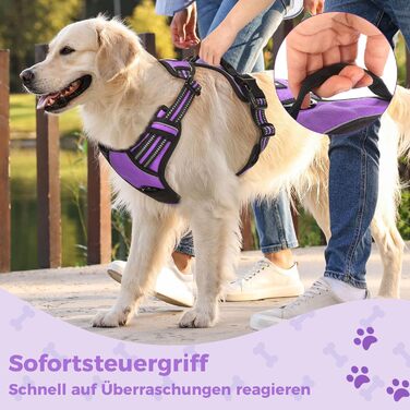 Шлейка для собак середніх порід Funfox, анти-тягнуча, з ручкою та світловідбиваючими смугами, без обмеження росту (XL, фіолетовий)