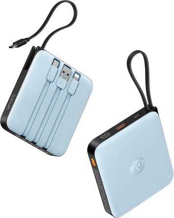 Power Bank VRURC 10000mAh з кабелем: компактний акумулятор USB-C, швидка зарядка 22.5W, LED-індикатор, сумісний з iPhone, Huawei