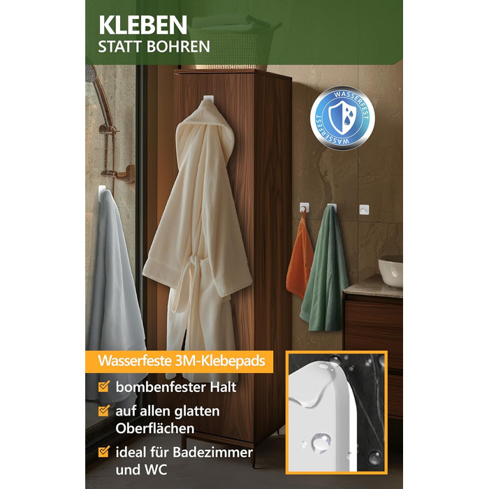 Набір гачків для рушників 4smile, 6 шт. - без свердління, з нержавіючої сталі, водонепроникні, для ванної кімнати