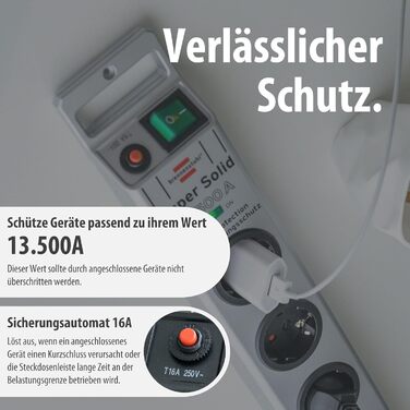 Бренненштуль Super-Solid 5-фазна мережева розетка з вимикачем та 2.5м кабелем (з ударостійкого полікарбонату) чорний/сріблястий без захисту від перенапруги