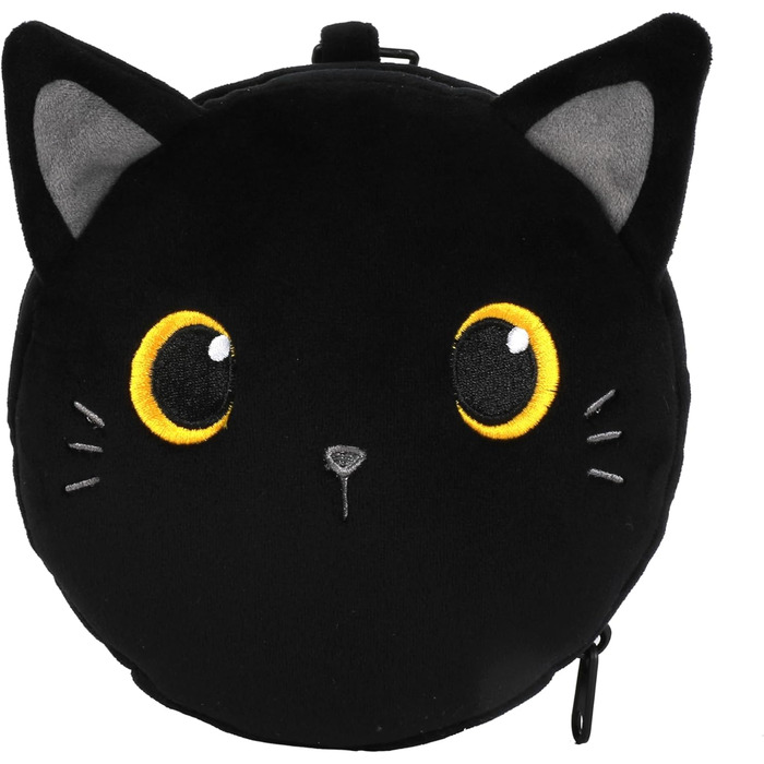 I-TOTAL® - Pillow with Sleep Mask, Locking Pillow with Hook for Travel (BLACK CAT)
