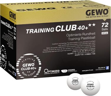 Набір тенісних кульок GEWO Training Club 2 зірки (40+) - 72 шт. з ABS пластику, для тренувань