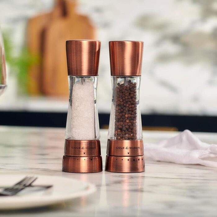 Набір ручних млинів для солі та перцю Cole & Mason Derwent Copper, керамічний механізм, 190 мм, нержавіюча сталь/акрил, подарунковий набір
