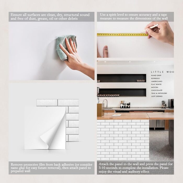 Акустичні панелі JBER самоклеючі для звукоізоляції, шумопоглинаючі стінні панелі «цеглина» для студії, офісу та дому, 30 x 30 x 1 см, білі, 12 шт.