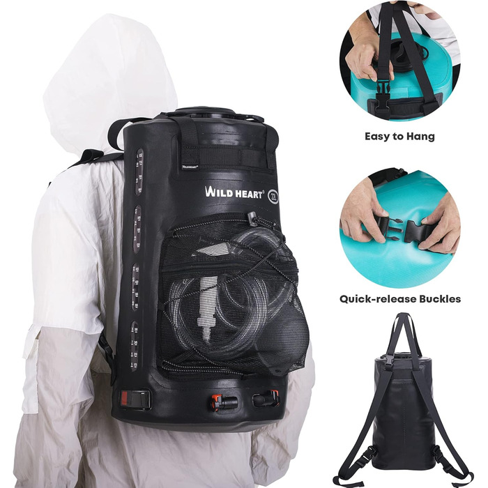 WILD HEAT Camping Shower 12L 22L Portable Shower for Camping with Foot Pump and Shower Bag Backpack