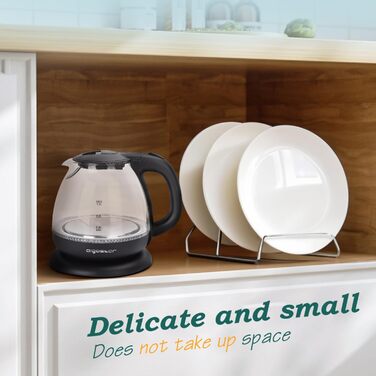 Електричний чайник Aigostar Elfin 1 л, 2200W, з LED-підсвічуванням, з боросилікатного скла, міні-чайник для дому, офісу, гуртожитку, BPA Free, чорний