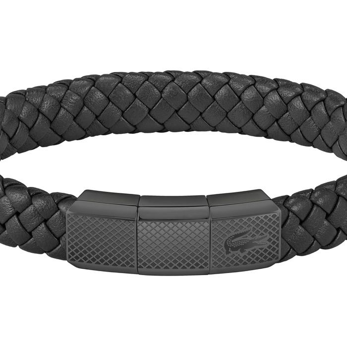 Браслет шкіряний Lacoste ROKEL плетене шкіра, магнітний замок, зелений/чорний