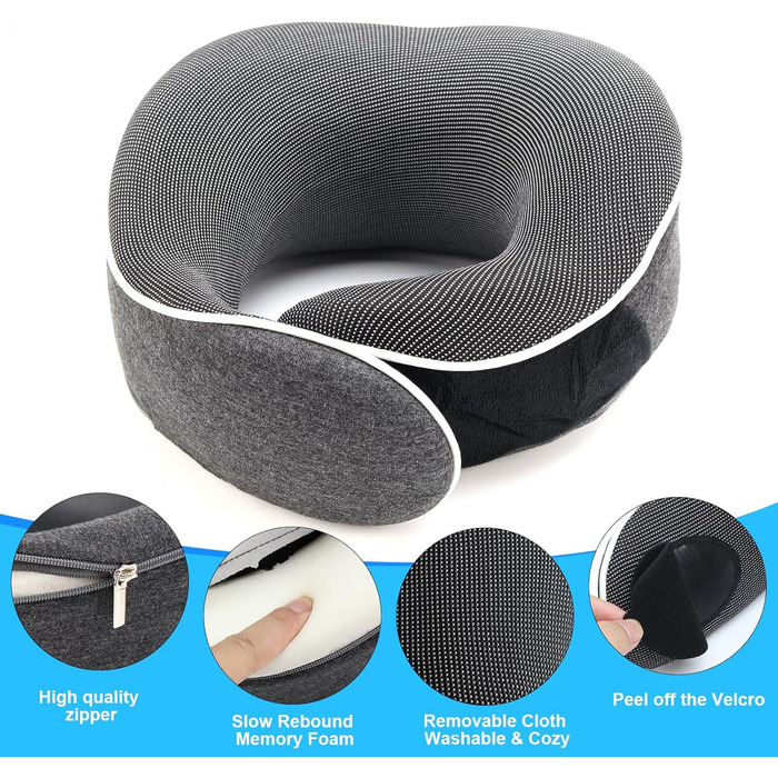 Подушка для шиї у подорожах Memory Foam - Подушка-вишийначка з маскою для сну та навушниками - Сіра