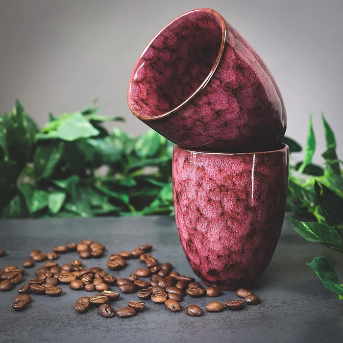 Келихи для кави Ganzoo з кераміки, дизайн без ручки, 200 мл, набір 2 шт. (Кармін)